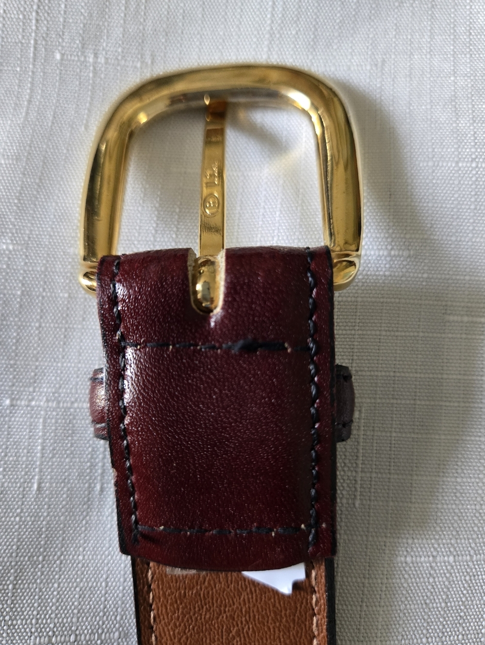 Leather Burgundy Vintage Belt Womens Gold Buckle Classic Minimalist Quiet Luxury - Picture 3 of 7